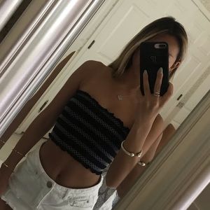 black and white smocked tube top